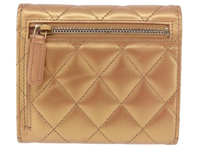 CHANEL Matelasse Compact Wallet Lamb Skin Gold CC - vista 3