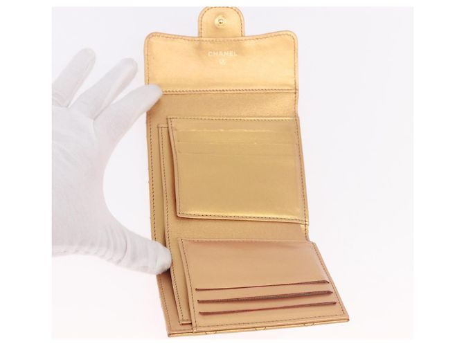 CHANEL Matelasse Compact Wallet Lamb Skin Gold CC - vista 9