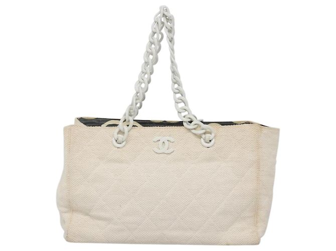 CHANEL Matelasse Chain Shoulder Bag Straw White Gold CC - vista 13