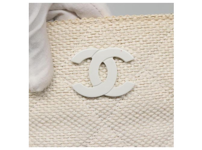 CHANEL Matelasse Chain Shoulder Bag Straw White Gold CC - vista 18