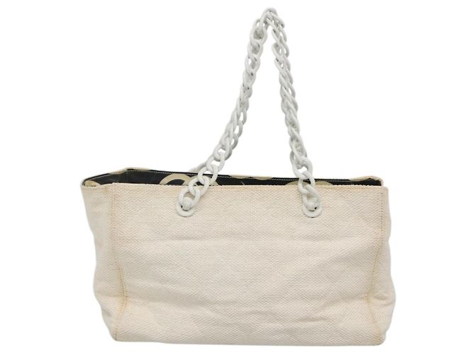 CHANEL Matelasse Chain Shoulder Bag Straw White Gold CC - vista 2