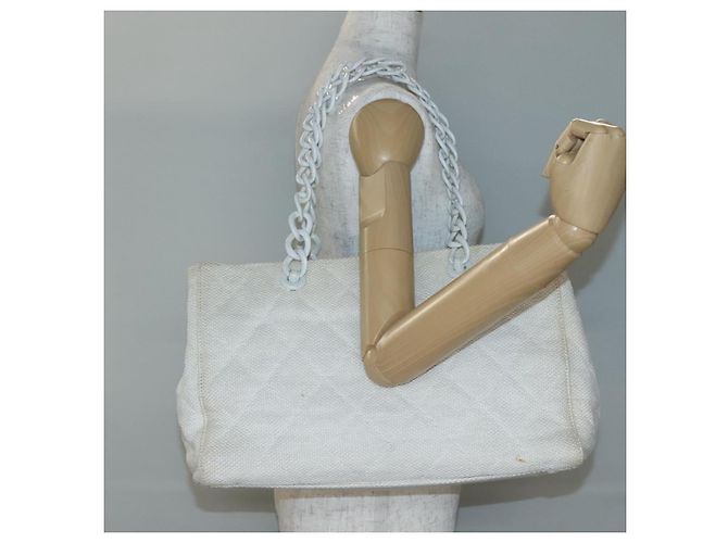 CHANEL Matelasse Chain Shoulder Bag Straw White Gold CC - vista 25