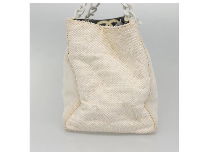 CHANEL Matelasse Chain Shoulder Bag Straw White Gold CC - vista 3