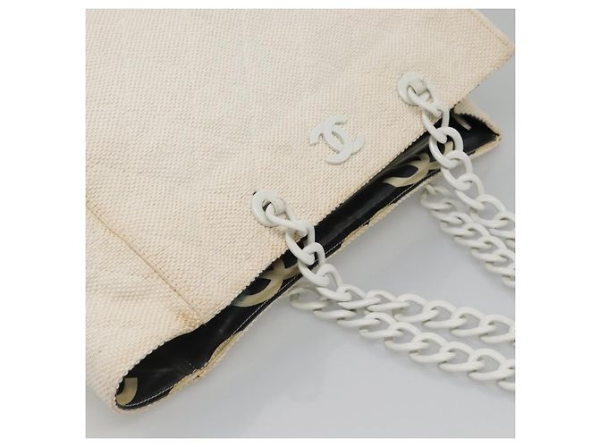 CHANEL Matelasse Chain Shoulder Bag Straw White Gold CC - vista 6