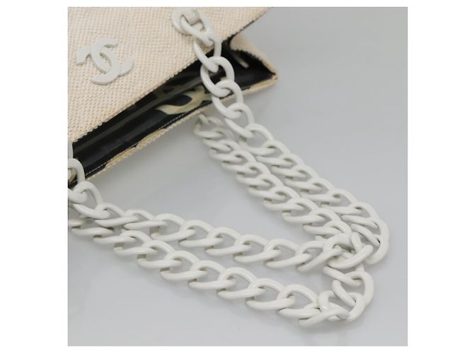CHANEL Matelasse Chain Shoulder Bag Straw White Gold CC - vista 7