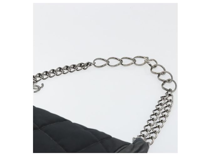 CHANEL Bolsa de Ombro Choco Bar com Corrente Nylon Preto Prata CC - vista 14