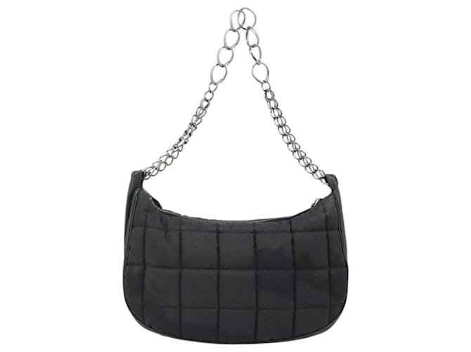 CHANEL Bolsa de Ombro Choco Bar com Corrente Nylon Preto Prata CC - vista 2