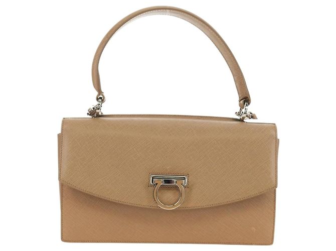 Salvatore Ferragamo Gancini Hand Bag Leather 2way Beige Silver - vista 13