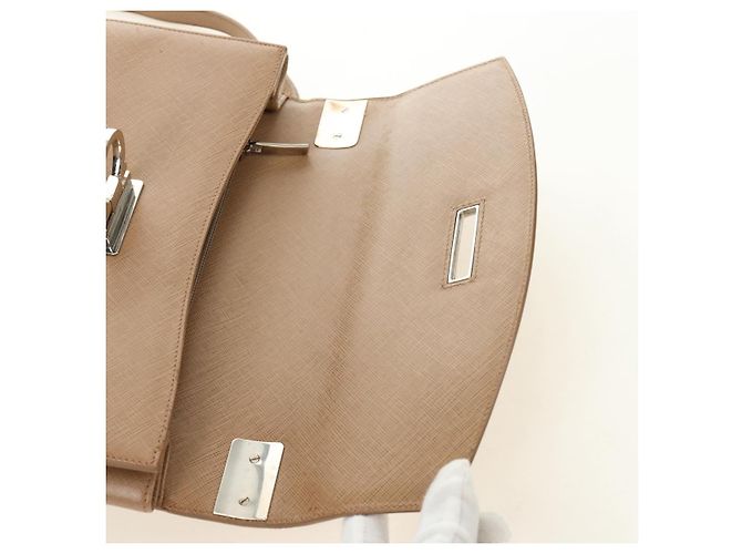 Salvatore Ferragamo Gancini Hand Bag Leather 2way Beige Silver - vista 21