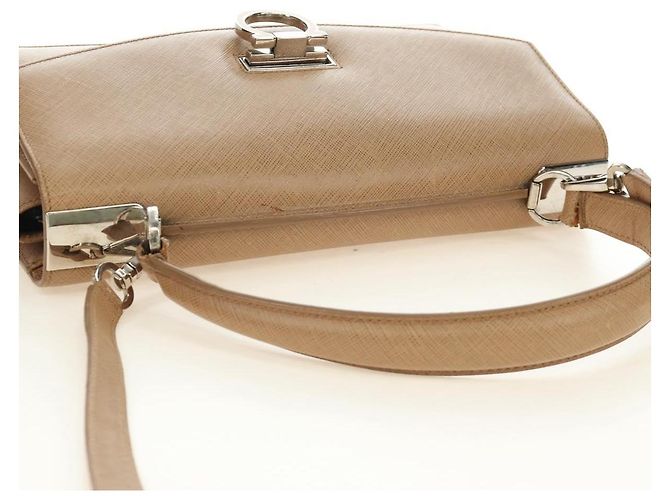 Salvatore Ferragamo Gancini Hand Bag Leather 2way Beige Silver - vista 7