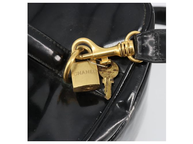 CHANEL Vanity Hand Bag Patent leather 2way Black Gold CC - vista 12