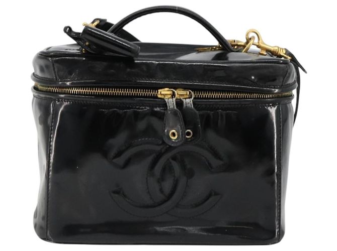CHANEL Vanity Hand Bag Patent leather 2way Black Gold CC - vista 13