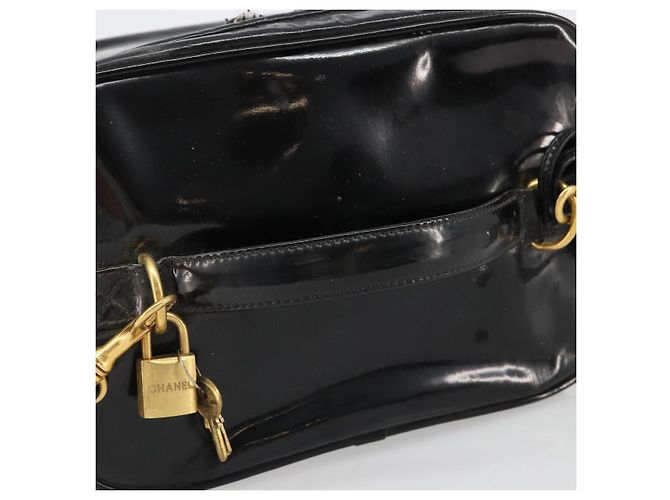 CHANEL Vanity Hand Bag Patent leather 2way Black Gold CC - vista 14