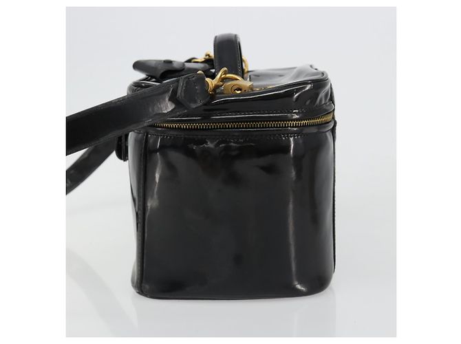CHANEL Vanity Hand Bag Patent leather 2way Black Gold CC - vista 3