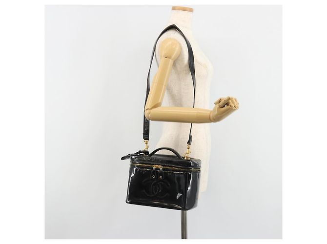 CHANEL Vanity Hand Bag Patent leather 2way Black Gold CC - vista 32