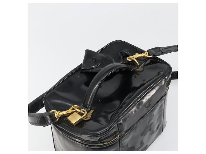 CHANEL Vanity Hand Bag Patent leather 2way Black Gold CC - vista 7