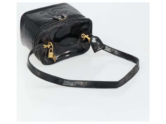 CHANEL Vanity Hand Bag Patent leather 2way Black Gold CC - vista 8