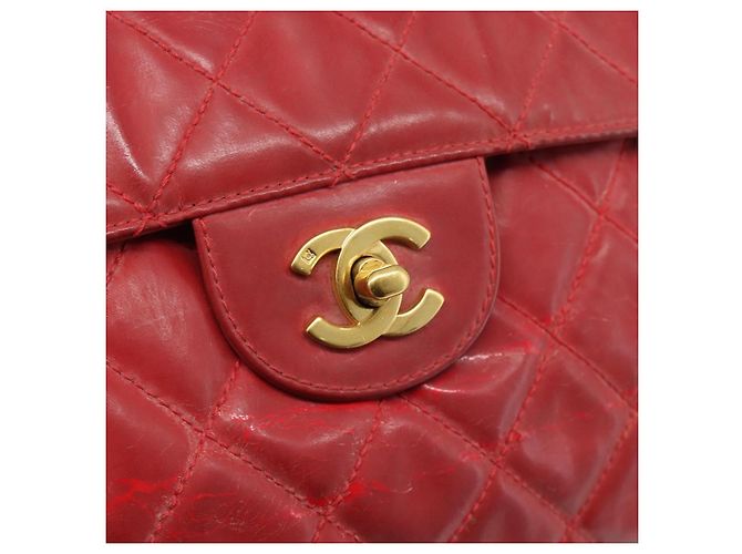 CHANEL Matelasse Chain Shoulder Bag Patent leather Red Gold CC - vista 14