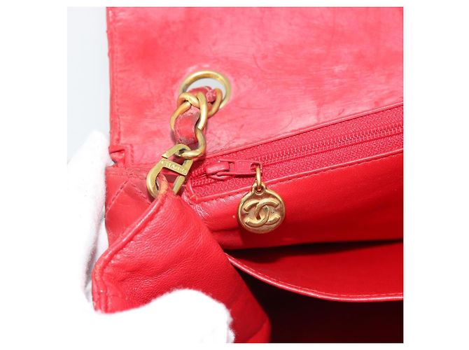 CHANEL Matelasse Chain Shoulder Bag Patent leather Red Gold CC - vista 20