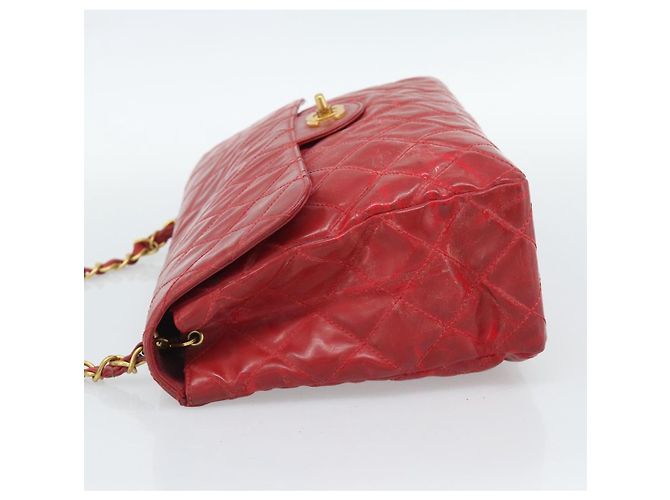 CHANEL Matelasse Chain Shoulder Bag Patent leather Red Gold CC - vista 4