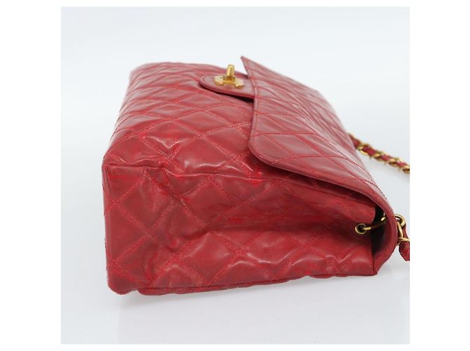 CHANEL Matelasse Chain Shoulder Bag Patent leather Red Gold CC - vista 5