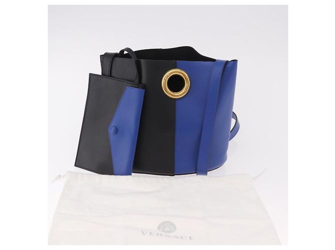 VERSACE Shoulder Bag Leather Blue Gold - vista 12