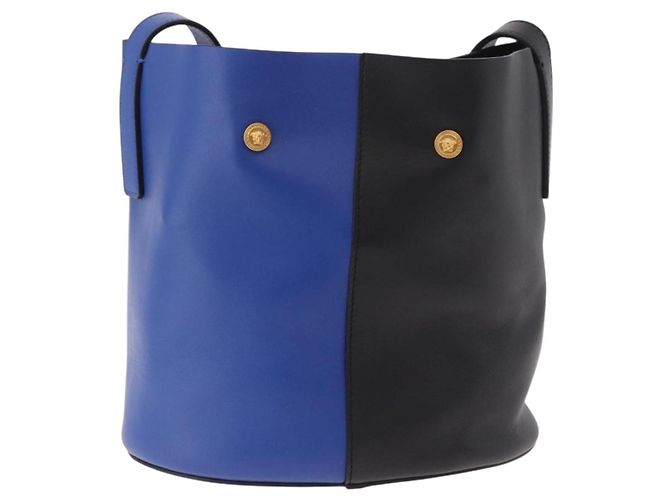 VERSACE Shoulder Bag Leather Blue Gold - vista 2