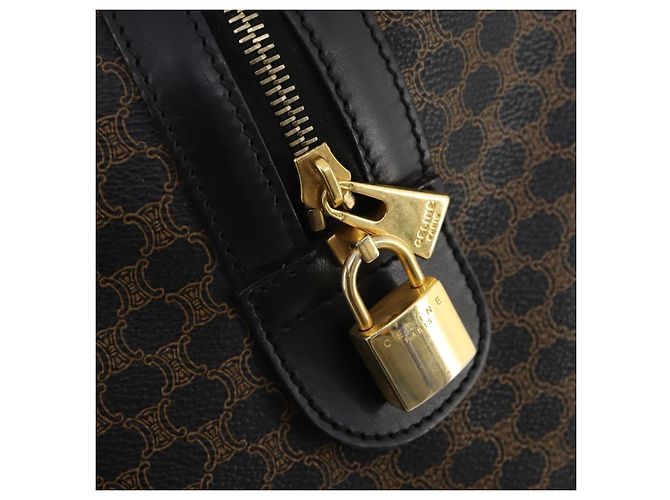 Céline CELINE Macadam Canvas Boston Bag PVC Leather Black Gold - vista 11