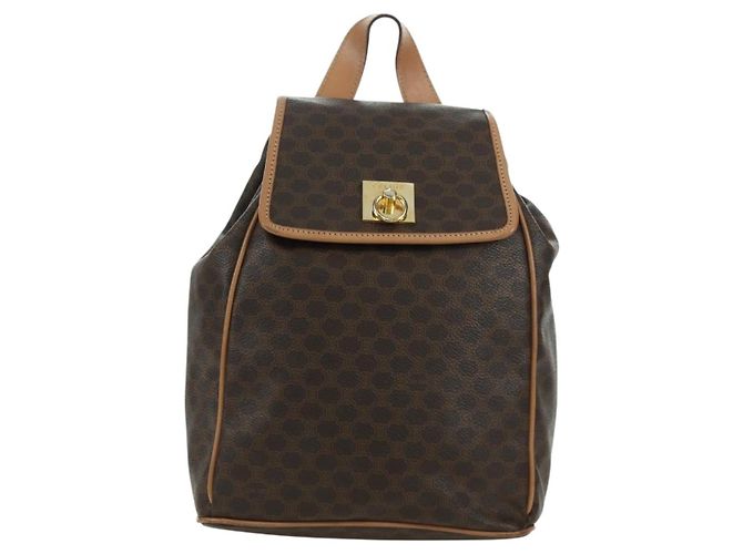 Céline CELINE Macadam Canvas Backpack PVC Leather Brown Gold - vista 13