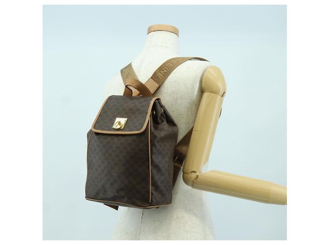 Céline CELINE Macadam Canvas Backpack PVC Leather Brown Gold - vista 27