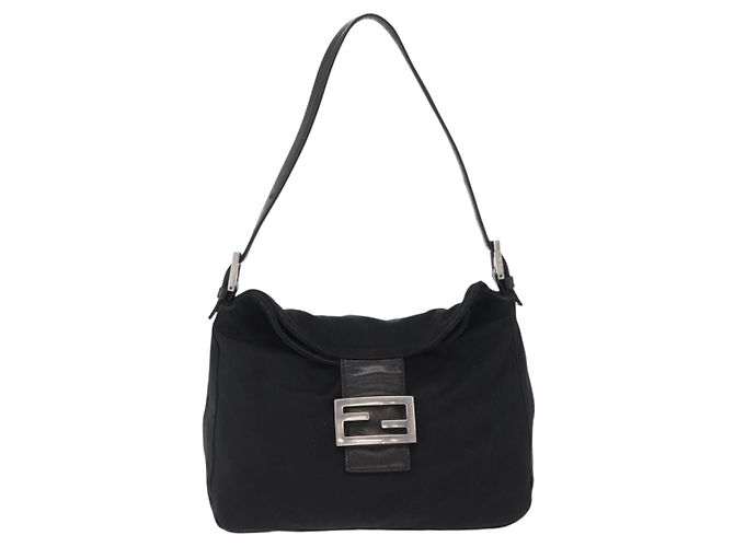 FENDI Mamma Baguette Shoulder Bag Nylon Black Silver - vista 13