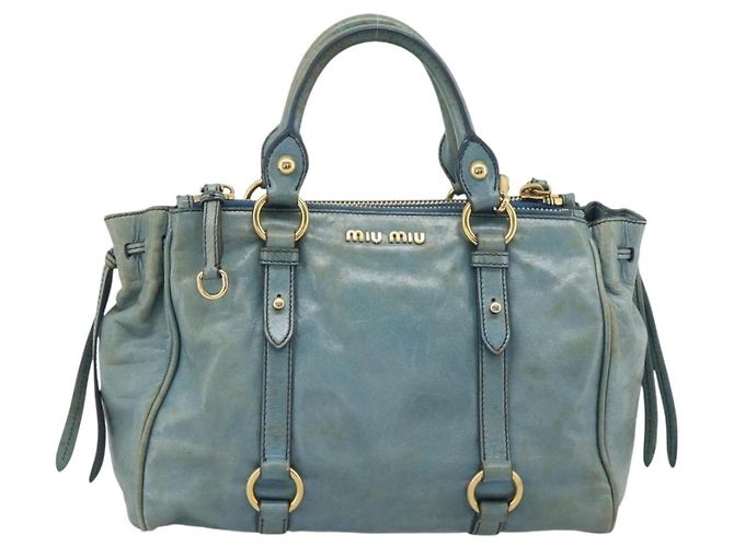 Miu Miu Hand Bag Leather 2way Light Blue Gold - vista 13