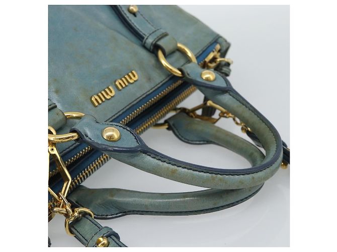 Miu Miu Hand Bag Leather 2way Light Blue Gold - vista 14