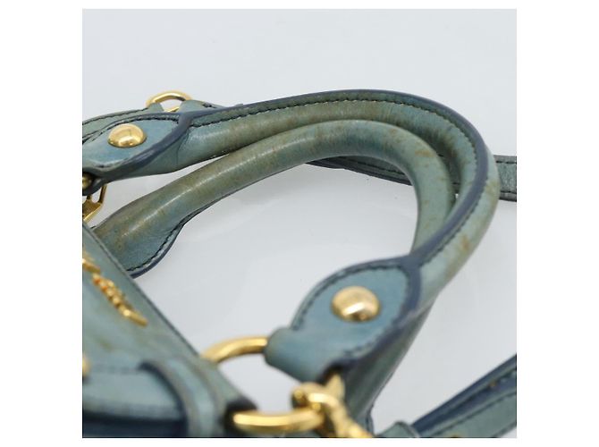 Miu Miu Hand Bag Leather 2way Light Blue Gold - vista 15