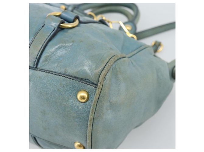 Miu Miu Hand Bag Leather 2way Light Blue Gold - vista 19