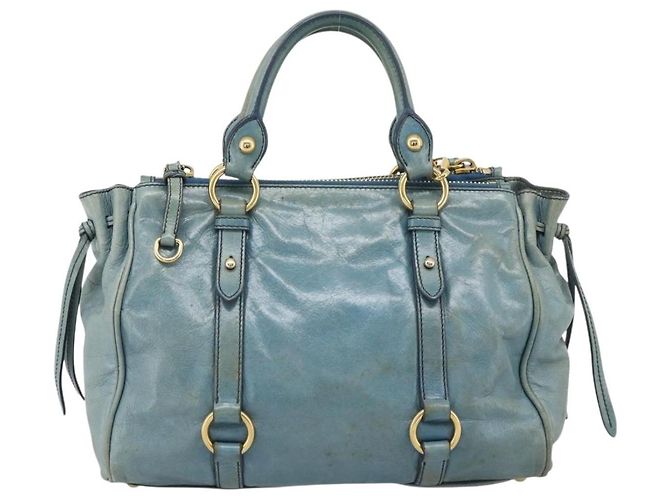 Miu Miu Hand Bag Leather 2way Light Blue Gold - vista 2