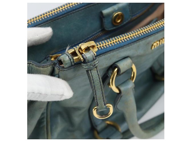 Miu Miu Hand Bag Leather 2way Light Blue Gold - vista 29
