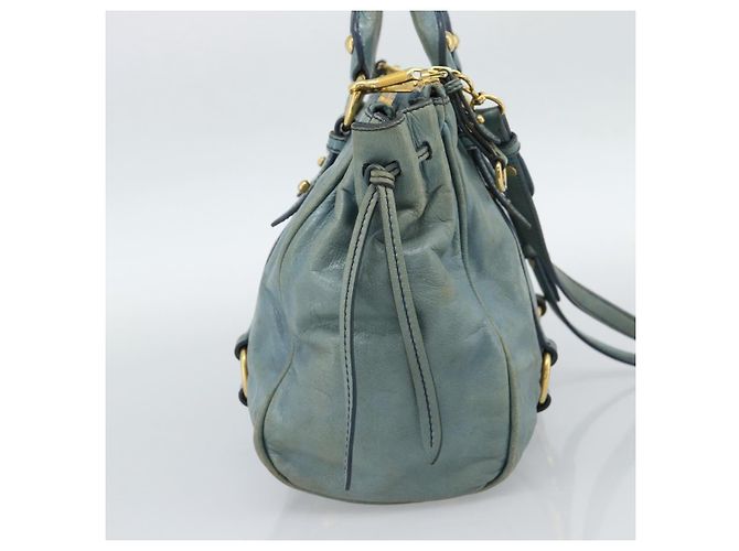 Miu Miu Hand Bag Leather 2way Light Blue Gold - vista 3