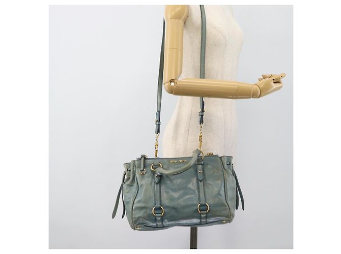 Miu Miu Hand Bag Leather 2way Light Blue Gold - vista 31