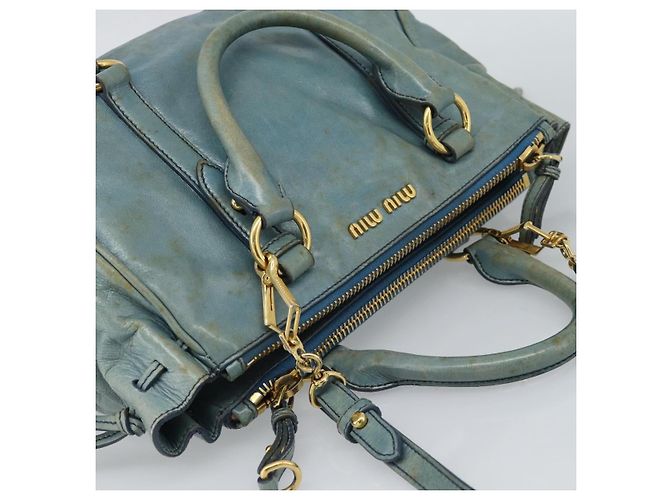 Miu Miu Hand Bag Leather 2way Light Blue Gold - vista 6