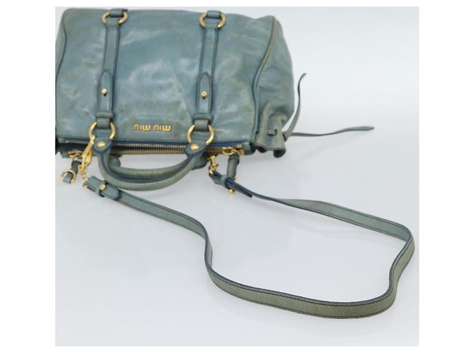 Miu Miu Hand Bag Leather 2way Light Blue Gold - vista 8