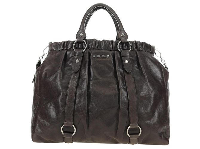 Miu Miu Hand Bag Leather 2way Gray Silver - vista 13