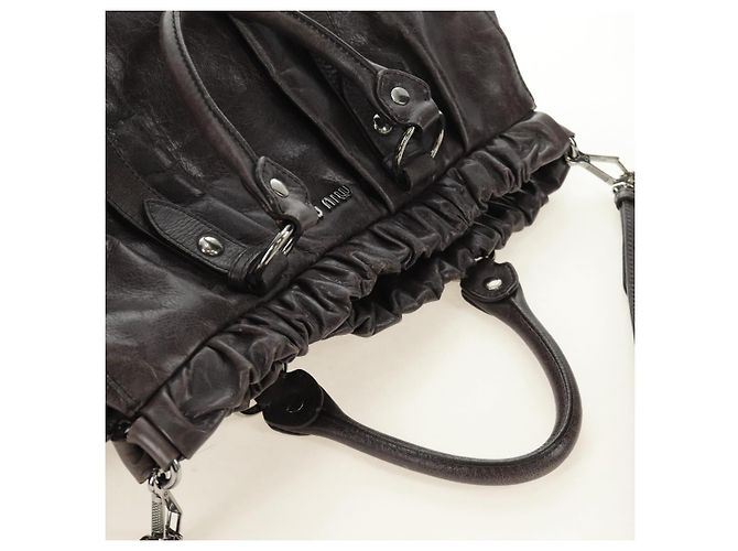 Miu Miu Hand Bag Leather 2way Gray Silver - vista 6