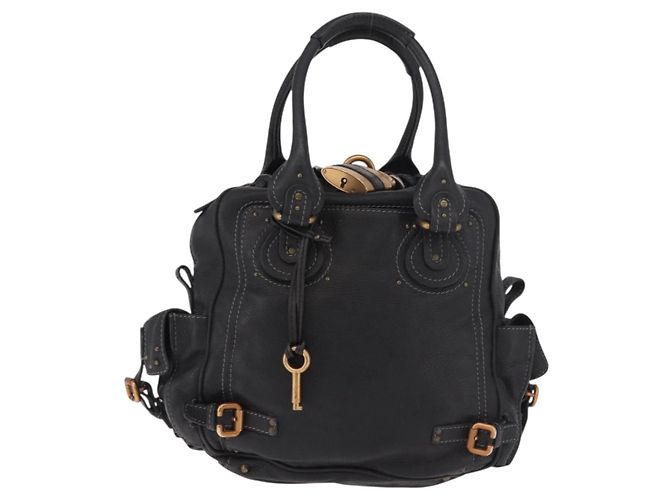 Chloé Chloe Paddington Hand Bag Leather Black Gold Silver - vista 13