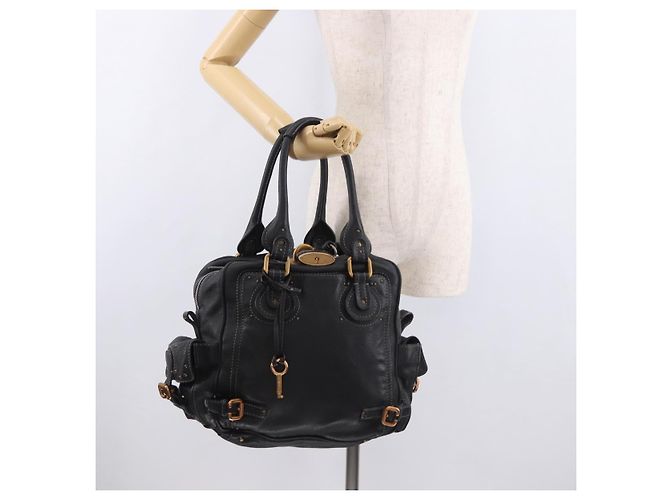 Chloé Chloe Paddington Hand Bag Leather Black Gold Silver - vista 26