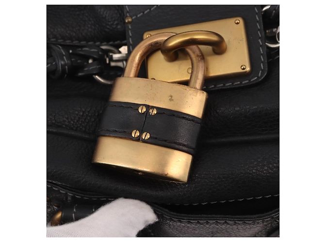 Chloé Chloe Paddington Hand Bag Leather Black Gold Silver - vista 9