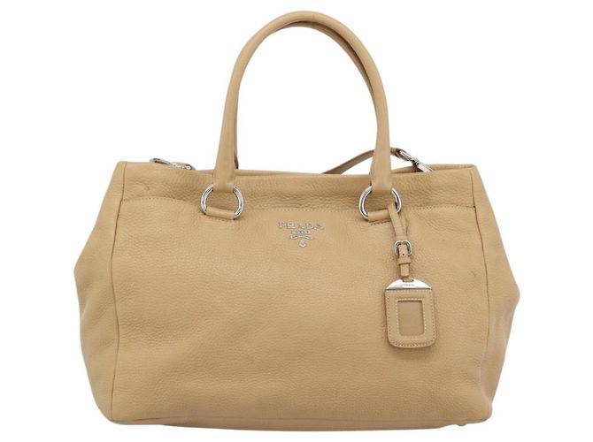 PRADA Hand Bag Vittero Dino Leather 2way Beige Silver - vista 13