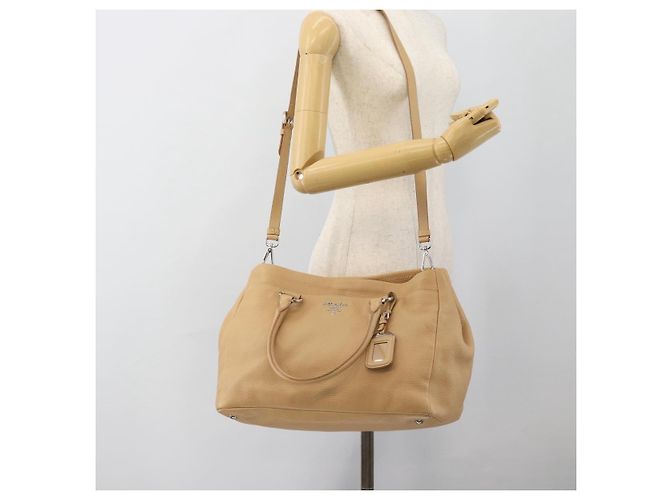 PRADA Hand Bag Vittero Dino Leather 2way Beige Silver - vista 29