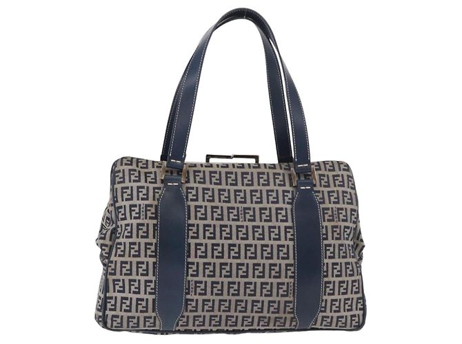 FENDI Zucchino Canvas Hand Bag Navy Silver - vista 13