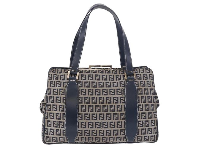 FENDI Zucchino Canvas Hand Bag Navy Silver - vista 2
